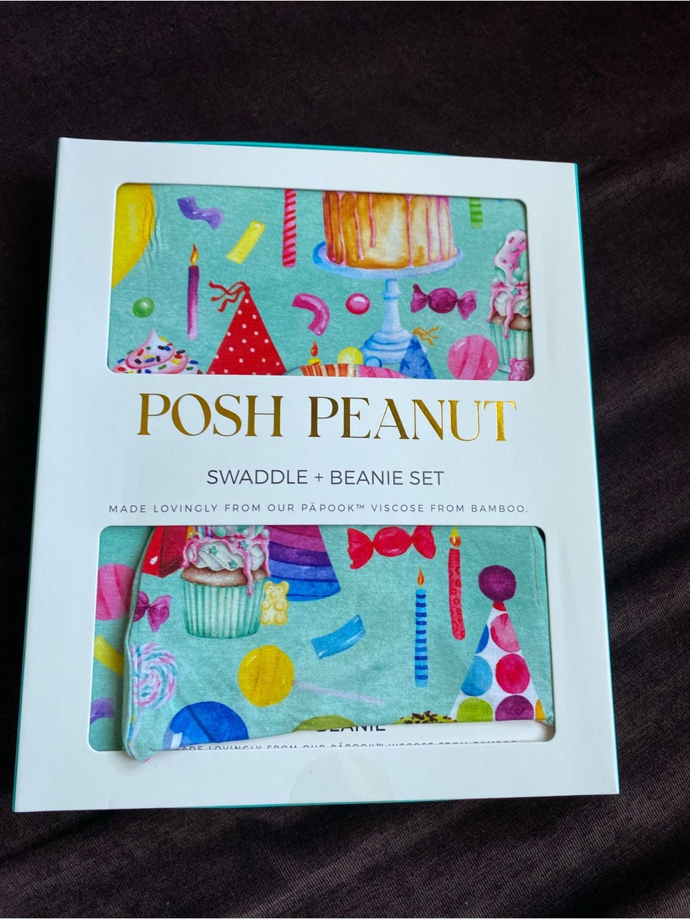 Posh Peanut Mint Party Print Swaddle & Beanie Set - Multi